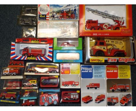 Tomica, Solido and others - Twenty four diecast and model kits of fire vehicles in original boxes and blister packs includes 