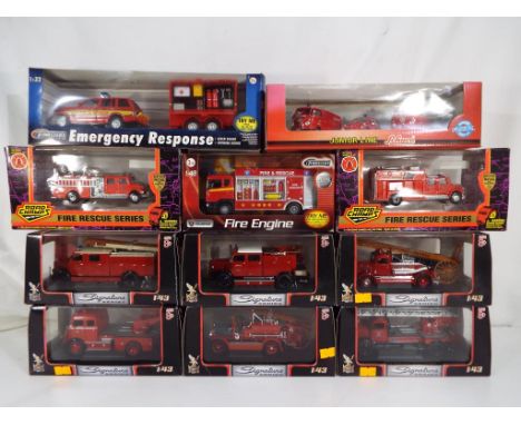 Diecast - Eleven diecast models of fire appliances in 1:43, 1:64, 1:32 scales to include Schuco, Teamsters, Signature Series,