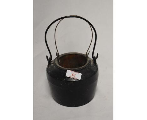 A vintage Kenrick &amp; Sons cast iron glue pot with copper insert, 25cm tall