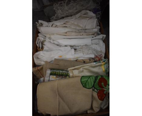 A mixed lot of vintage and antique table linen, including embroidered examples and white work cloths.