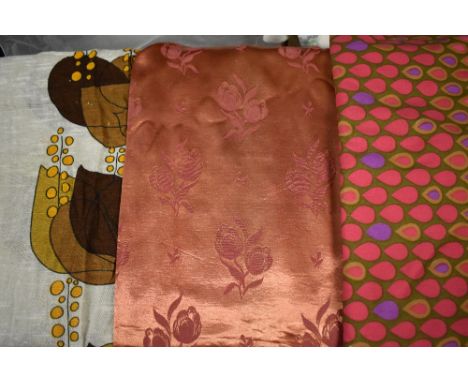 A large piece of vintage 1960s Heals 'Conifer' fabric, designed by Guy Dulley, a pair of vintage curtains in autumnal tones a