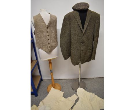 A selection of Gents vintage underwear, a blazer and a waistcoat, to include; Irish linen mesh long johns, vests and more.