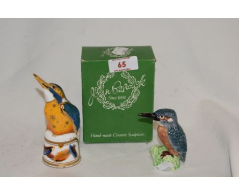 A Royal Worcester Connoisseur Collection Kingfisher candle snuffer and a Beswick Kingfisher, the largest measures 13cm, and i