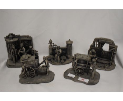 A group of five 'The Tudor Mint' pewter ornaments, after Steven Platt and Robert Sharpe, to comprise an organ grinder, a bake