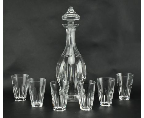 A set of 20th century Waterford crystal decanter and whisky drinking glasses. The set comprising one crystal clear cut decant