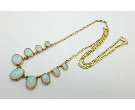 A 9ct gold and synthetic opal necklace, 13.9g 