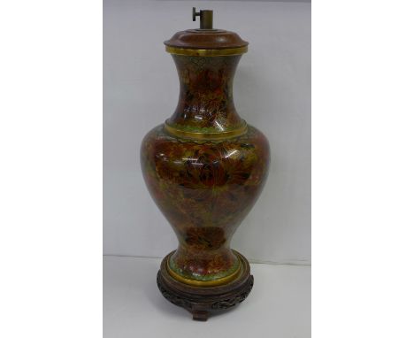 A cloisonne lamp base, small area a/f, 40cm 