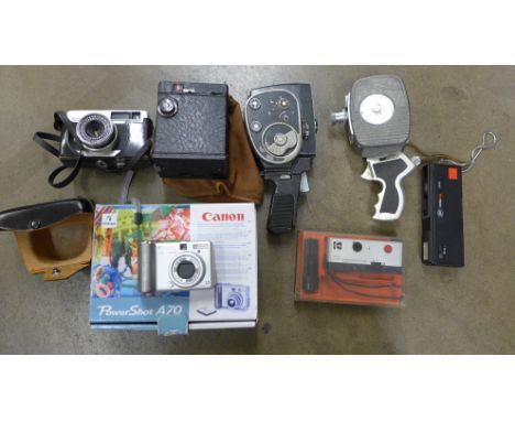 Two 8mm cameras, an Ensign E20 camera, a Kodak Instamatic 200, Boots autocube, a Canon Power Shot, etc. **PLEASE NOTE THIS LO