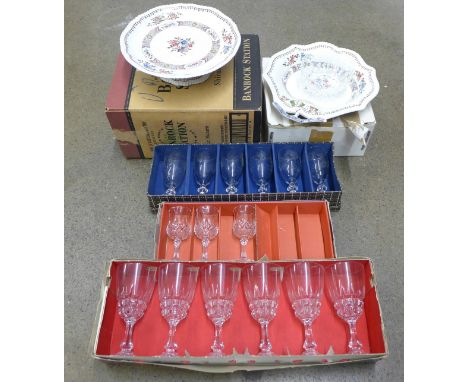 Plates including Copeland Spode and three boxes of glass **PLEASE NOTE THIS LOT IS NOT ELIGIBLE FOR POSTING AND PACKING** 