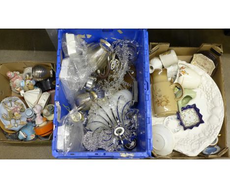 There boxes of assorted items, china, a three piece tea service, light fittings, etc. **PLEASE NOTE THIS LOT IS NOT ELIGIBLE 