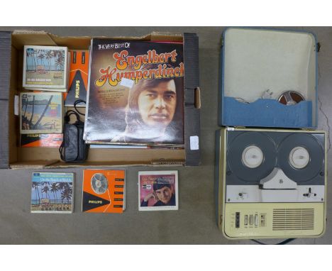 1970's LP records, a camera, seven film reels and a Sobell recorder/player **PLEASE NOTE THIS LOT IS NOT ELIGIBLE FOR POSTING