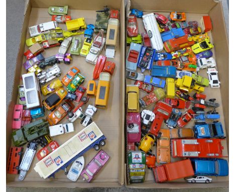 A collection of die-cast model vehicles including Lesney, Corgi and Dinky, playworn 