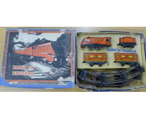 A Wells Brimtoy tin-plate O gauge train set, boxed 
