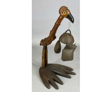 POSSIBLY HENRY HOWELL & CO. FOR ALFRED DUNHILL root wood and bakelite bird, with chimes hanging from the beak, standing on ou