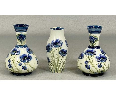 JAMES MACINTYRE & CO. FLORIAN WARE, by James Moorcroft, blue cornflower pattern, comprising pair of vases with bulbous bodies