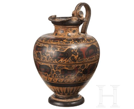 Dekorative Oinochoe nach antikem Vorbild, Ende 19. - Anfang 20. Jhdt.  Attraktiv gestaltete Oinochoe nach dem Vorbild sogenan