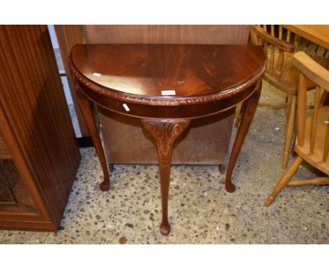 DEMI-LUNE MAHOGANY EFFECT CONSOLE TABLE, WIDTH APPROX 71CM