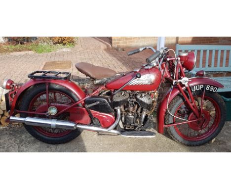 c.1941/2 Indian 741B Scout, 500 cc. Registration number JUP 890. Frame number 741.25078. Engine number GDA 25078. Indian moto