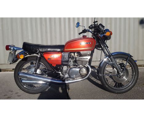 1975 Suzuki GT380m, 371 cc. Registration number LFM 639N. Frame number GT380 73137. Engine number GT380 80932.Suzuki launched