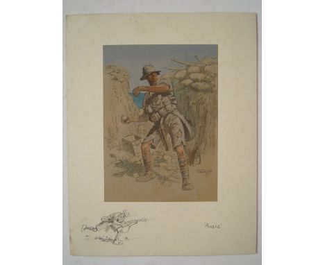 Snaffles (Charles Johnson Payne) ANZAC, hand coloured lithograph laid down on original mount with lithographic remarque, snaf