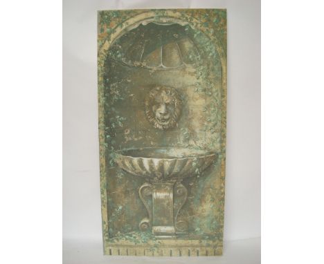 A large Trompe L'oeil of a niche with a lion mask fountain head and a scallop shell basin, printed on board.
100 x 200cm. 