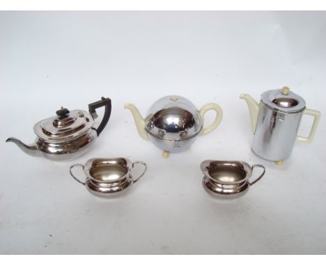 An Art Deco chromium plate Best British Master stay hot insulated teapot and matching coffee pot together with a three piece 