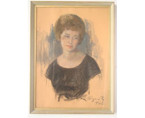 Pastel portrait of a young woman indistinctly signed, dated 63, f/g. 