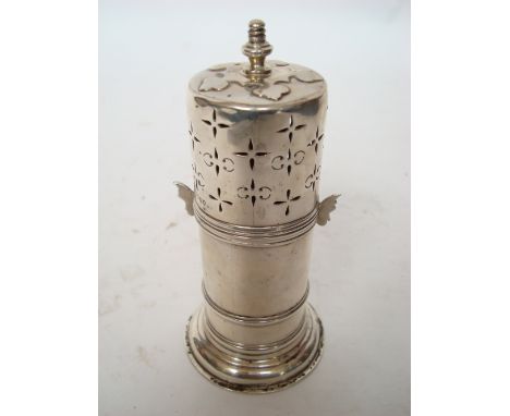 A late Victorian silver lighthouse sugar caster, London, 1895 by Wakeley & Wheeler, of cylindrical form with central girdle a