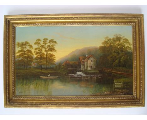 R. Allan (19th Century British).
Mapledurham Mill on Thames, South Oxfordshire.
Oil on canvas, signed, gilt frame.
48.5 x 29c
