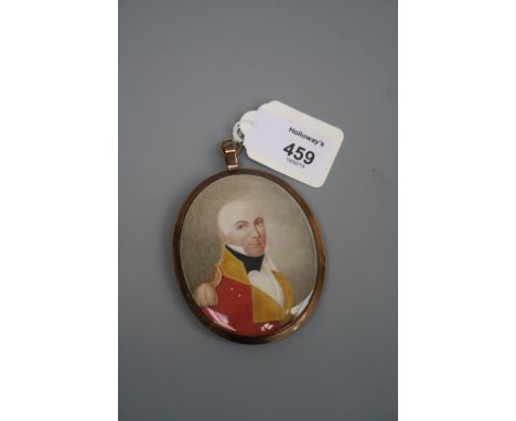 A 19th century bust length portrait miniature of a military officer in dress uniform with braided epaulettes, oil, 7.5 x 6cm,