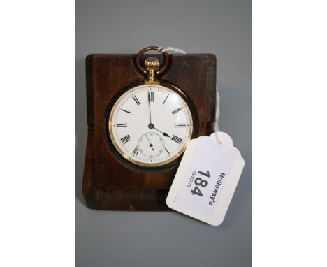 A Swiss 18ct gold open faced keyless lever watch, the white enamel dial with Roman numerals an subsidiary seconds at six o'cl
