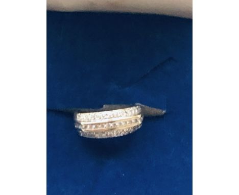 Boxed 9ct gold ring with assorted stones 