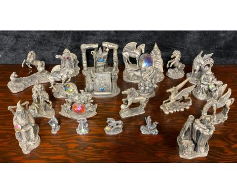 A collection of W.A.P.W. Myth &amp; Magic pewter figures, including The Tranquil Moment, Runelore, Summoning The Elements, Th
