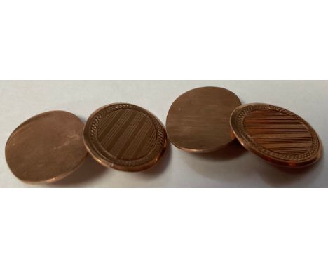 A pair of 9ct rose gold engine turned oval cuff links, Birmingham 1926, 4.5g, boxed 