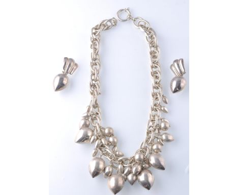 A silver 925 Cristalina large ladies necklace and earring suite. The large choker necklace adorned with many teardrop finials