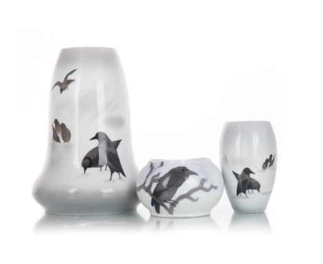 GEBRUDER HEUBACH, ART NOUVEAU 'RABEN' VASE CIRCA 1900 along with a small matching vase by the same maker and a similar Royal 