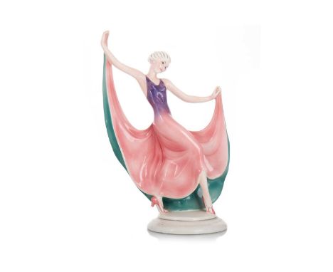 KATZHUTTE, ART DECO CERAMIC SCULPTURE EARLY 20TH CENTURY modelled as a female dancer, marked to base27.5cm highFaint hairline