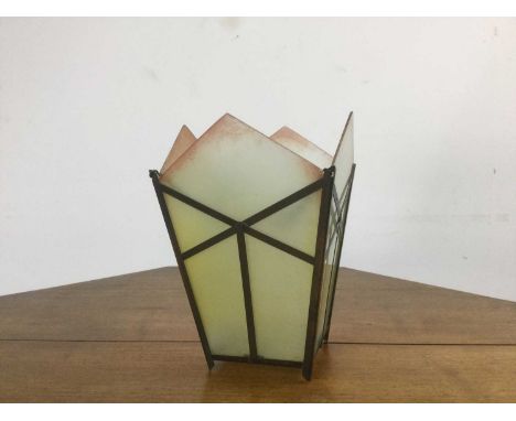 ART DECO HALL LANTERN CIRCA 1920-40 the tapered copper frame set with five opaque glass panes of pale yellow, the side panes 
