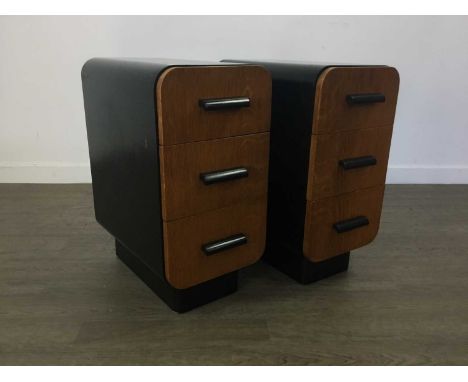 JINDRICH HALABALA (CZECHIA, 1903-1978), PAIR OF ART DECO BEDSIDE CABINETS CIRCA 1930-39 oak with ebonised finish, each with t