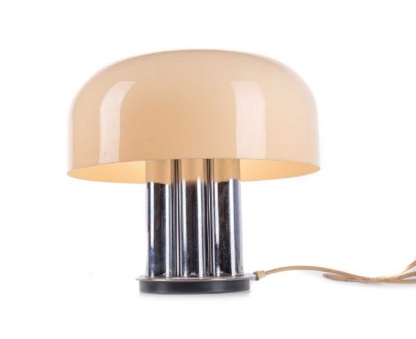 COSMO DESIGN, MODERNIST CHROMED TABLE LAMP ENGLAND, CIRCA 1960/70s with opaque polymer shade over triple column support and c