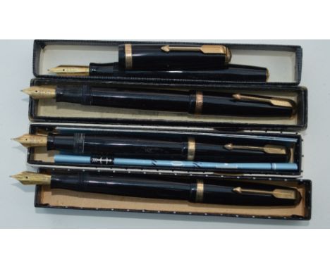 Four Parker Duofold fountain pens, button fill