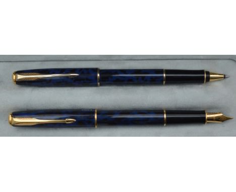 A Parker Sonnet fountain pen and rollerball, blue laque