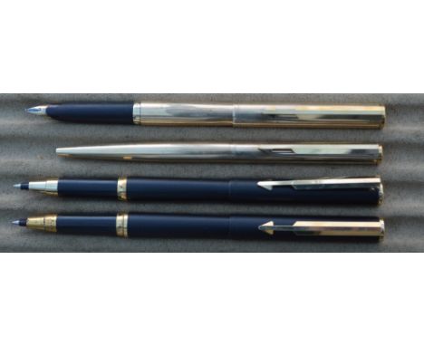 A Parker Arrow fountain pen, ballpoint and two rollerball pens