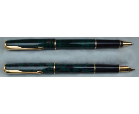 A Parker Sonnet fountain pen and rollerball, laque green