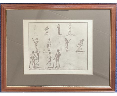 Cricket. Black and White Vintage Reproduction Print Showing 12 Cricketers. Housed in a Frame Measuring 17.5 x 13.5 inches. Go