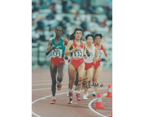 Athletics Fernanda Ribeiro signed 12x8 inch colour photo. Maria Fernanda Moreira Ribeiro, GCIH4 born 23 June 1969), is a long