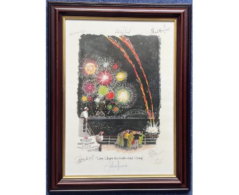 Cricket. Multi Signed Fred Rumsey Happy New Year Ashes Tour 2007 Print Titled Sorry, Skipper, They'd Rather Watch Flintoff. S