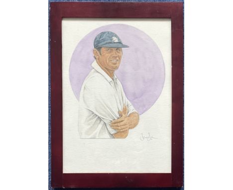 Cricket. Original Painting of Geoff Boycott, By Denise John. Housed in a Frame Measuring 13.5 x 9.5. This Item Is from Geoff 