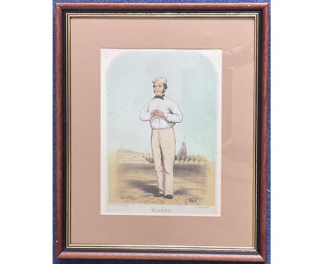 Cricket. Vintage Cricket Print Titled Wisden. Colour Print. Printed by Richard Black. Housed in a Frame Measuring 17.5 x 14 i