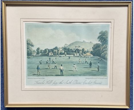 Cricket. Colour Print Titled Knowles Hill from the South Devon Cricket Ground. Published by G Diamond of Newton Abbott. House